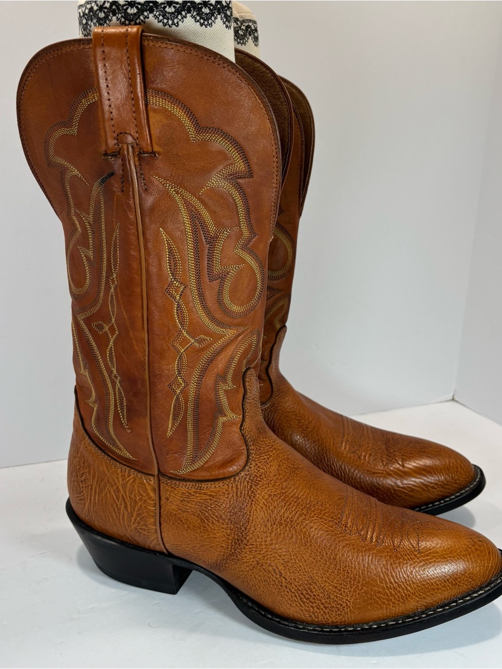 Nocona Men 11 EEE Ostrich Leg Leather Cowboy Boots Tall Tan Brown Western 0512